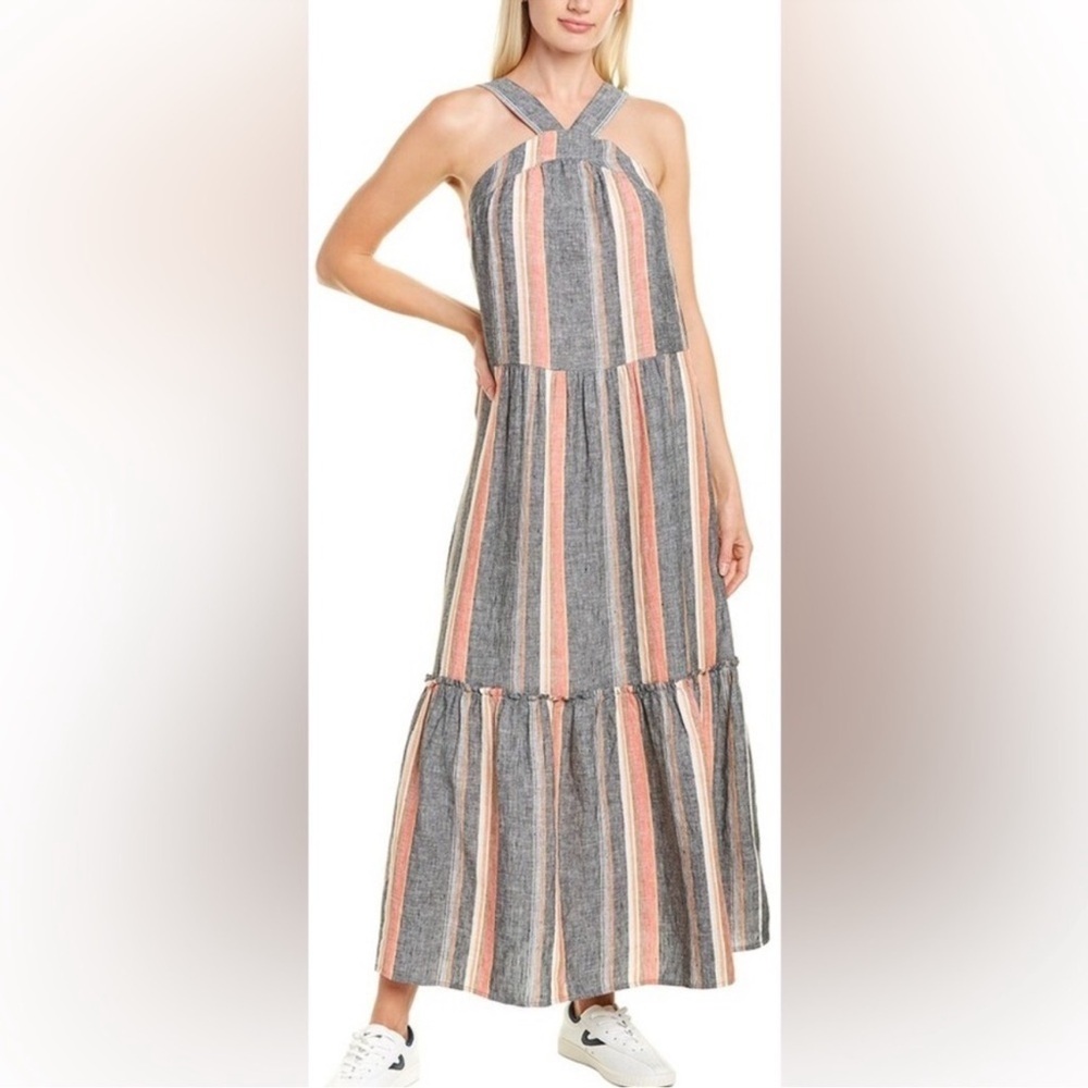 Joie Pink and Black Tiered Ruffled Maxi Dress